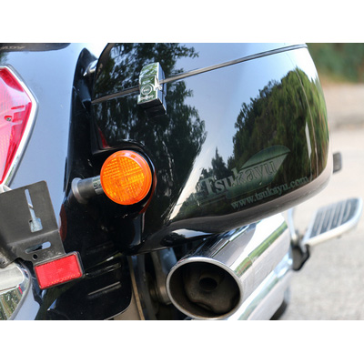 Hardbag shown with Aftermarket Exhaust pipe(lower than stock pipes)