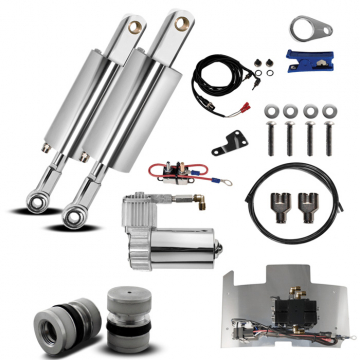 view Platinum 8699-EBF+FRTP Polished Air Ride Bleed Feed Suspension Kit, Pucks EVO / Softail '84-'99