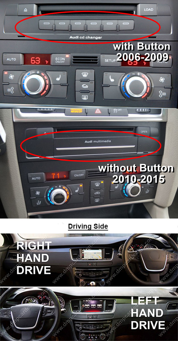 4 sections explained; 2006-2009 with Button, 2010-2015 Without Button, Left hand drive dashboard and Right hand drive dashboard