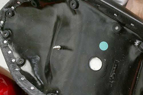 Showing the back side of Fast Gun seat with stainless steel latch pin