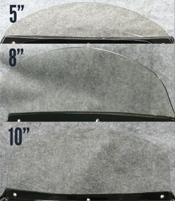 3 sizes of windshields shown; 5Inch, 8Inch and 10Inch
