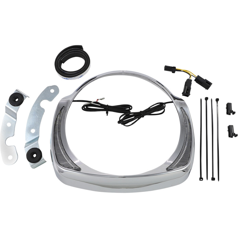 Ciro 45200 Fang LED Headlight Bezel White Run, Chrome for Harley Street