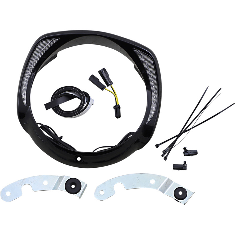 Ciro 45201 Fang LED Headlight Bezel White Run, Black for Harley Street