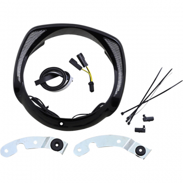view Ciro 45201 Fang LED Headlight Bezel White Run, Black for Harley Street Glide/Ultra '14-