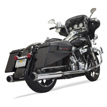 Bassani 1F72QNT5 4" Straight QNT Quiet Mufflers, Chrome/Black for Harley Baggers '17-'20
