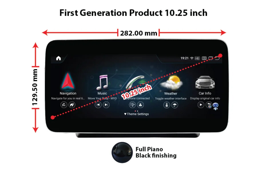 First Generation Dimensions 10.25Inch Screen: 282mm x 129.50mm 