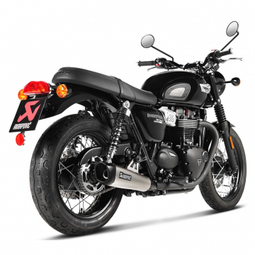 view Akrapovic S-T12SO4-HCQT Slip-on Line Tapered Exhausts, Silver for Bonneville T100 '16-'20
