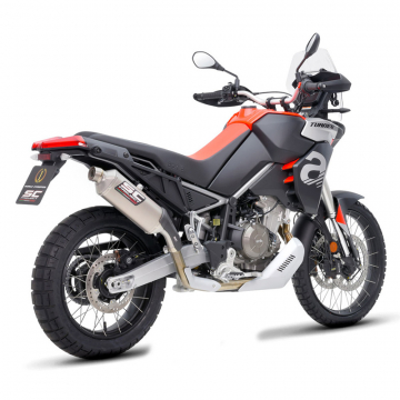 view SC-Project A28-100T Rally Raid Slip-On Exhaust, Titanium for Aprilia Tuareg 660 '22-