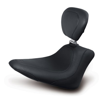 Mustang 79744 Wide Tripper Solo Seat w/ Backrest Black for Harley