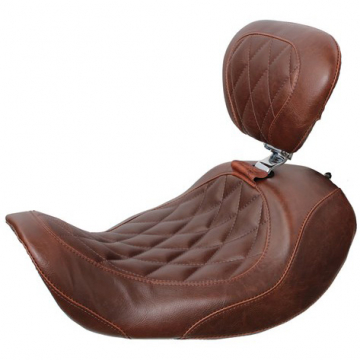 view Mustang 79806 Wide Tripper Forward Solo Diamond Seat w/ Backrest for Harley Dyna '06-'17