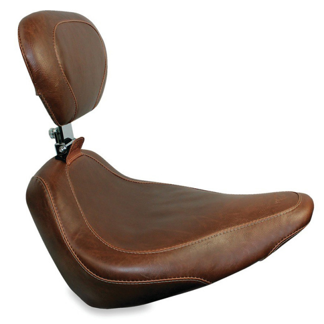 Mustang 79822 Wide Tripper Solo Seat w/ Backrest, Brown for Harley
