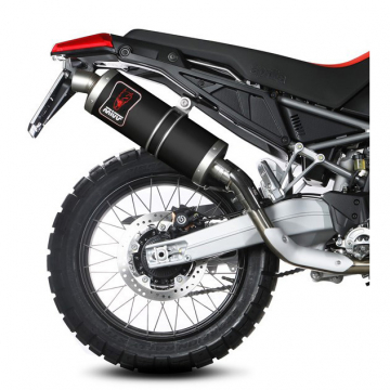 view Mivv A.017.LEKB Dakar Slip-on Exhaust, SS/Black for Aprilia Tuareg 660 '22-
