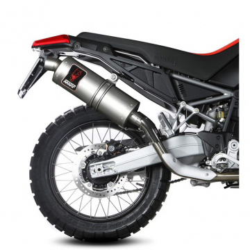 view Mivv A.017.LEKX Dakar Slip-on Exhaust, Stainless for Aprilia Tuareg 660 '22-