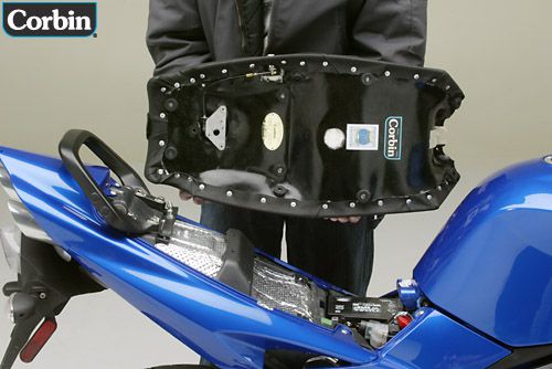 a person is holding Gunfigthter & Lady seat, showing rear side keylpck system installed