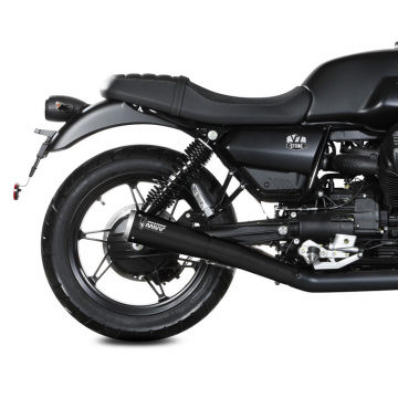 view Mivv M.014.LGB Ghibli Slip-on Exhausts, Black Stainless for Moto Guzzi V7 Stone '21-