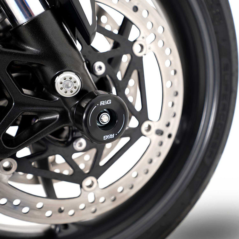 フェラーリ328・348・モンディアルフロントハブABSプロティクトリング新品 R&G Front Axle Sliders for Triumph 675, 765, Trident 660 & Daytona