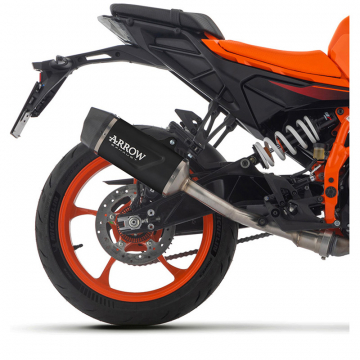 view Arrow 71972AKN Indy Race Evo Exhaust, Aluminum Dark for KTM Duke 125/390 '24-