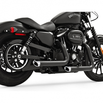 view Freedom HDSP-SD0422NCOBK-SLHCR Staggered Duals Exhaust for Sportster '04-'22