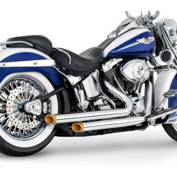 view Freedom HDSTSD-8617CR-SLHGD Independence Staggered Duals Exhaust for Softail '86-'17