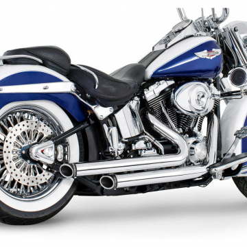 view Freedom HDSTSD-8617CR-SLHSCP Independence Staggered Duals Exhaust for Softail '86-'17