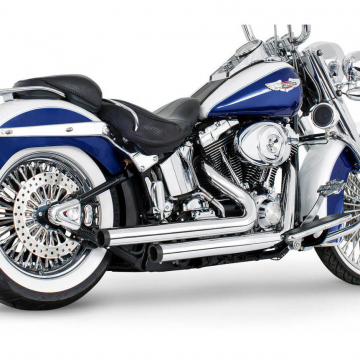 view Freedom HDSTSD-8617CR-STBK Independence Staggered Duals Exhaust for Softail '86-'17