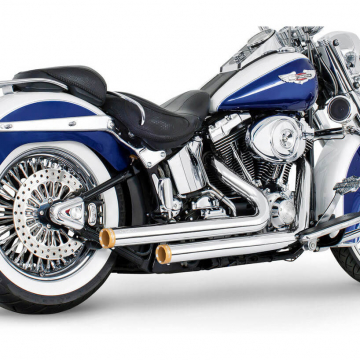 view Freedom HDSTSD-8617CR-STSCPGD Independence Staggered Duals Exhaust for Softail '86-'17
