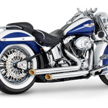 view Freedom HDSTSD-8617CR-SLHSCPGD Independence Staggered Duals Exhaust for Softail '86-'17