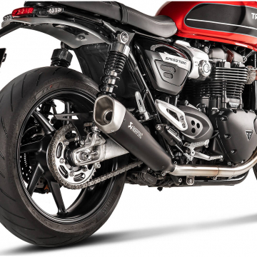 view Akrapovic Slip-on Line Tapered Exhausts, Black for Triumph Speed Twin & Thruxton