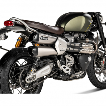 view Akrapovic S-T12SO3-HCQT Slip-on Line Tapered Exhausts, Silver for Scrambler 1200 '19-'20