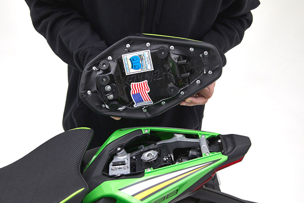 Motorcycle Rear seat rear view with mounting brackets installed