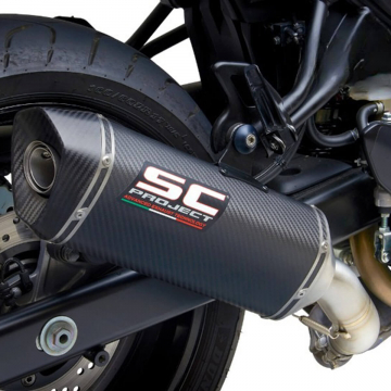 view SC-Project S14-116C SC1-R Slip-on Exhaust, Carbon Fiber for Suzuki SV650 '16-'23