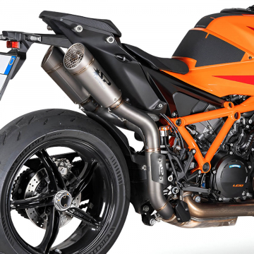 view Spark Dual Grid-O Half Exhaust, Titanium for KTM 1390/1290 Super Duke R/R Evo 2020+