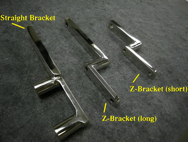 shown 3 chrome brackets, Straight, Z-bracket Long and Z-bracket short