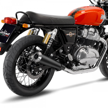 view LeoVince Black Dual Slip-on Exhaust for Royal Enfield Continental GT650 / Interceptor 650