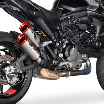 view Spark Dual Slip-on Exhausts, Red Anodized Caps for Ducati Monster 937 '21-'24