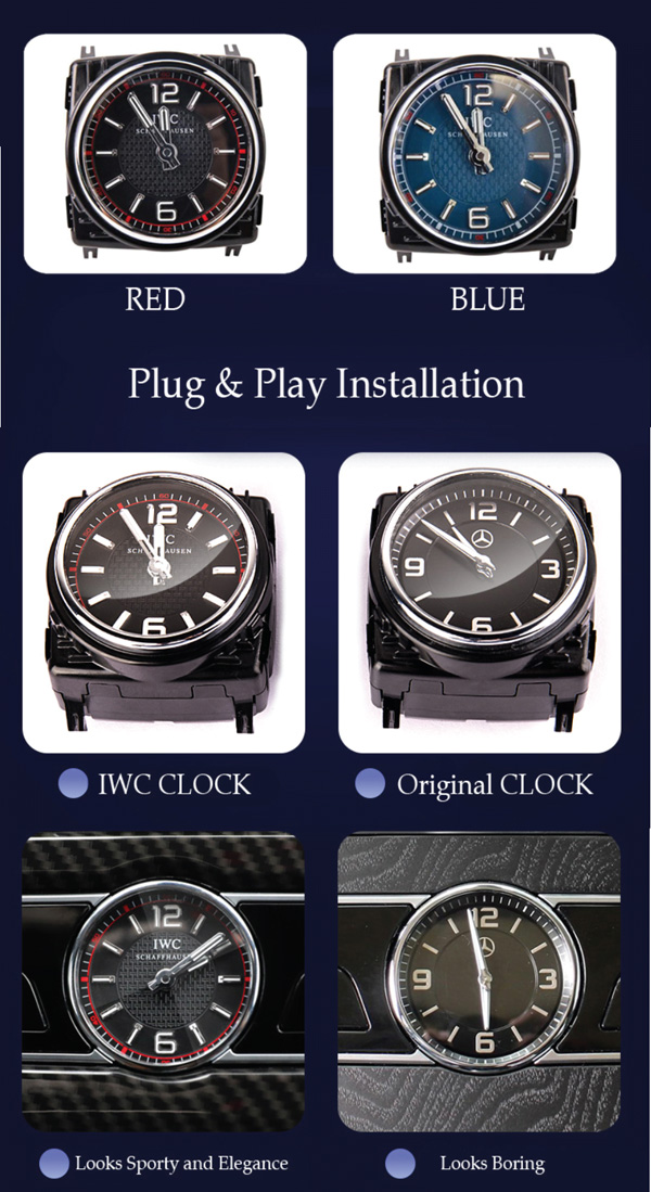 red and blue color shown and then the difference between original clock and IWC Clock shown