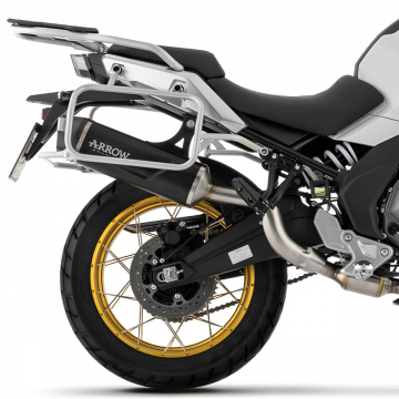 view Arrow Indy-Race Evo Slip-on Exhaust, Aluminum Dark for CF Moto 700MT ADV 2025+