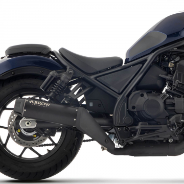 view Arrow Rebel Slip-on Exhaust, Nichrome Dark for Honda CMX1100 Rebel 2025+