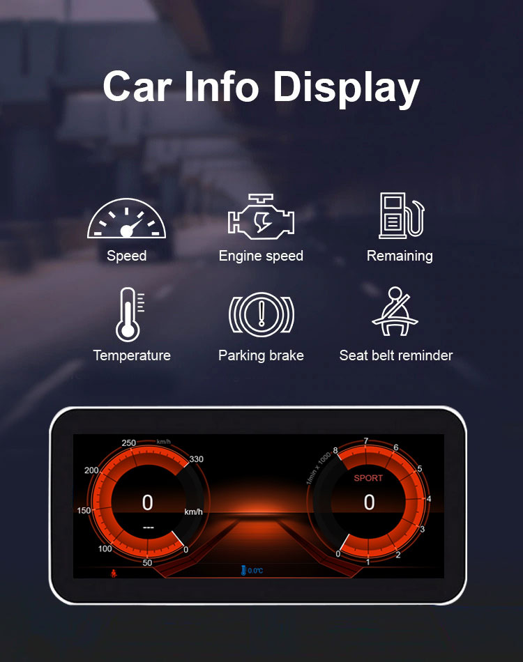 Car Info Display for Speed/Engine speed/ Remaining/Temperature/ Parking break