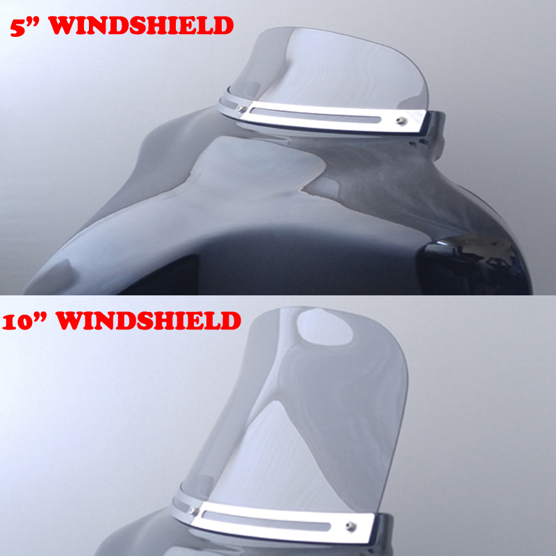 2 fairings shown with different size of windshields; 5inch and 10 inch with Chrome slotted Trim