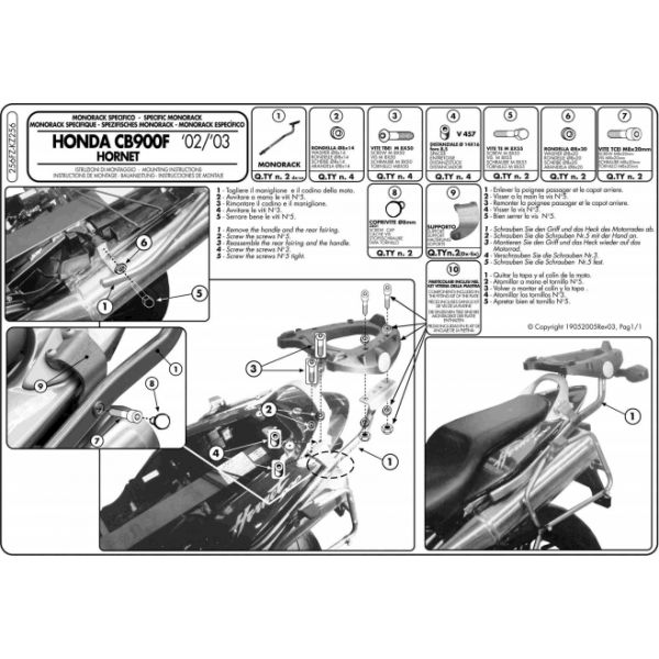 Givi 256FZ Monorack Sidearms for Honda CB900 Hornet (2002-2007)
