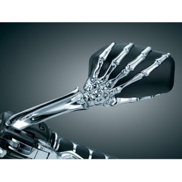 Kuryakyn 1759 Skeleton Hand Mirrors with Chrome Stems and Black Heads