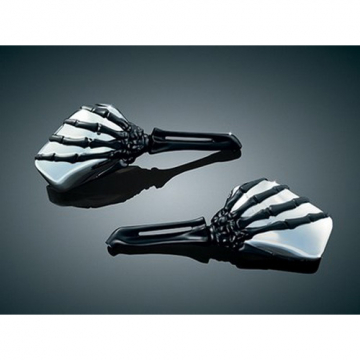 Kuryakyn 1764 Skeleton Hand Mirrors with Black Stems and Chrome Heads