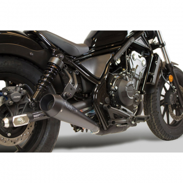 view M4 HO1012 All Black Retro-Drag Slip-On Exhaust for Honda Rebel 300 / 500 (2017-)