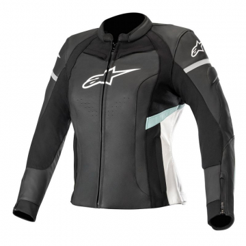 view Alpinestars Stella Kira Leather Jacket, Black/White/Teal