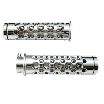 view Yana Shiki Holes Style Flat End Chrome Grips - VTX1300 & Goldwing 1800