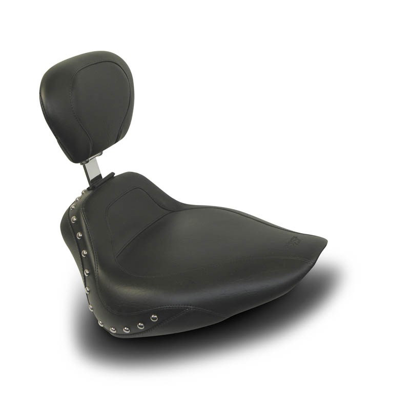 Mustang 79489 Sport Touring Solo Seat with Backrest, Studs for HarleyDavidson Softail